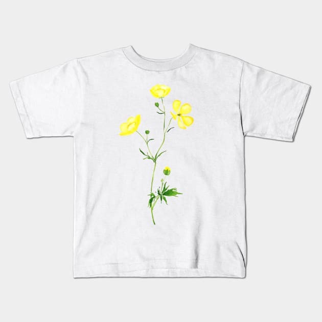 yellow buttercup flower watercolor Kids T-Shirt by colorandcolor